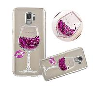 KEEPXYZ Galaxy S9 Liquid Case, 3D Diamond Creative Flowing Quicksand Cover for Samsung Galaxy S9 (2018) Bling Glitter Sparkle Floating Stars Soft TPU Silicone Crystal Clear Protective Case-Hot Pink