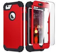 KEEPXYZ iPhone 6S Case, iPhone 6 Case with Tempered Glass Screen Protector, 3 in 1 Heavy Duty Rugged Shockproof Drop Protection Hybrid Hard PC Covers Soft Silicone Full Body Protective Case, Red+Bla