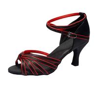 KEERADS Sandales d'été pour femme - Performance nationale standard - Cha - Talon haut - Doux - Chaussures de danse - Hauteur moyenne - Confortables, rouge, 40 EU