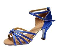 KEERADS Sandales d'été pour femme - Performance nationale standard - Cha - Talon haut - Doux - Chaussures de danse - Hauteur moyenne - Confortables, bleu, 40 EU