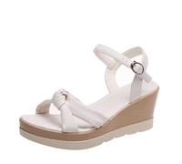 KEERADS Sandales et claquettes d'été pour femme avec talon oblique, semelle épaisse et sangle à boucle, bout ouvert et pieds larges, Blanc., 40 EU