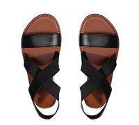 KEERADS Sandales et claquettes pour femme - Sandales de printemps pour femme - Chaussures de plage romaines plates élastiques à bout ouvert - Sandales romaines, Noir , 37 EU