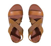 KEERADS Sandales et claquettes pour femme - Sandales de printemps pour femme - Chaussures de plage romaines plates élastiques à bout ouvert - Sandales romaines, marron, 36 EU