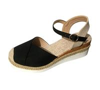KEERADS Sandales et claquettes pour femmes - Chaussures compensées de vacances pour femme - En toile - Bloc de couleurs - Espadrille compensée avec talon, Noir , 41 EU