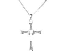 KEERSONG Collier avec pendentif croix inspiré de Vin Diesel de The Fast and The Furious - Chaîne unisexe en argent sterling 925 avec chaîne vénitienne(50cm,60cm,70cm)(16G(GIRL),50CM)
