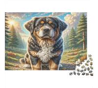 Keeshond Papier Premium Bouvier Bernois dans la forêt avec des pins Puzzle DIY Jeu Familial Amusant 38x26cm/1000 pièces