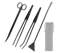 KEESIN Kit 4 en 1 en acier inoxydable pour aquarium - Accessoires de nettoyage pour aquarium - Pince à épiler, ciseaux, pinces, grattoir à algues (noir)