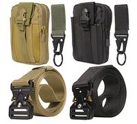 KEESIN Lot de 2 Ceintures Tactiques et Pochette Molle et Mousqueton 124,9 x 3,8 cm en Nylon Militaire avec Boucle en métal à dégagement Rapide, Ceinture pour Sports de Plein air, Camping, Chasse