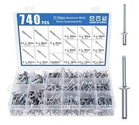 KEESIN Lot de 740 rivets aveugles en aluminium de 6,4 mm/6 mm/5 mm/4 mm/3,2 mm à tête bombée pour meubles, machines, appareils électriques
