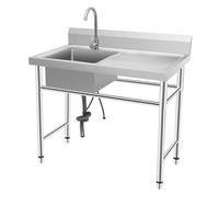 KEESUNG Lavabo multifonction autoportant en acier inoxydable - 100 × 60 × 93 cm - Évier commercial avec meuble bas - Avec évier et robinet - Lavabo avec robinet