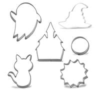 Keewah Lot de 6 grands emporte-pièces d'Halloween - Château, toile d'araignée, chat, fantôme, chapeau de sorcière, œil de crâne - Acier inoxydable