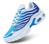 KEEZMZ Chaussures de course à pied pour homme - Chaussures basses - Pour tennis, sport, fitness, cross - Semelles ventilées - Semelle rembourrée - Doublure intérieure confortable, blanc/bleu, 44 EU