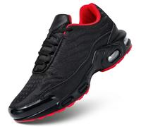 KEEZMZ Chaussures de course à pied pour homme - Chaussures basses - Pour tennis, sport, fitness, cross - Semelles ventilées - Semelle rembourrée - Doublure intérieure confortable, noir/rouge, 43.5 EU