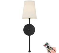 KEFA Applique murale à piles, sans câblage et non câblée, applique murale industrielle rustique pour salle de bain avec abat-jour en tissu blanc, pour chambre à coucher, bureau, couloir, entrée,