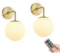 KEFA Applique murale sans fil dorée, applique murale LED à piles, luminaire de courtoisie en laiton moderne du milieu du siècle pour restaurant, salon, chambre à coucher, chevet, escaliers, miroir de