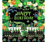 KEFAN Ensemble d'arche de ballons pour reptiles, lézards sauvages, serpents, crocodiles, fournitures de fête, y compris toile de fond, sacs cadeaux, nappe, ballons, décorations de gâteau, ballons en
