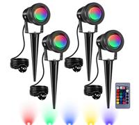kefflum 4 Pack Spot Extérieur à Piquer RGB, 10W LED Spot Jardin Etanche IP65 avec Télécommande, 16 Couleurs & 4 Modes, Éclairage Extérieur pour Terrasse Jardin, 1.5m Cable