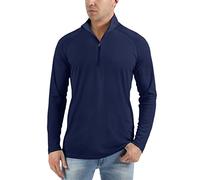 KEFITEVD Hauts de Course à Manches Longues pour Hommes Été UPF 50+ Chemises de Sport Protection UV Hauts d'extérieur avec 1/4 Zip,Bleu Marin,M