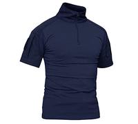 KEFITEVD Hommes Slim Fit Militaire Tactique Tactique Manches Courtes Camouflage Airsoft Chemises en Plein Air Combat Tops Bleu Marin
