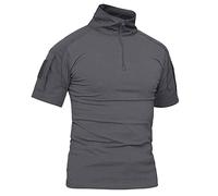 KEFITEVD Hommes Slim Fit Militaire Tactique Tactique Manches Courtes Camouflage Airsoft Chemises en Plein Air Combat Tops Gris