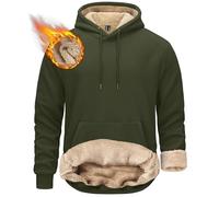 KEFITEVD Sweat à capuche en polaire sherpa pour homme - Chaud - Hiver - Manches longues - Sweat thermique épais avec capuche et poches, vert militaire, XL