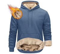 KEFITEVD Sweat Capuche Chaud Doublé Polaire Hommes Sweat Capuche Epais Hiver Veste Warm Plain Hoodie avec Poche,Bleu Gris,XL