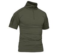 Kefitevd T-shirt à manches courtes pour homme style militaire pour sport de combat, paintball, coupe ajustée pour l’été - Vert - L