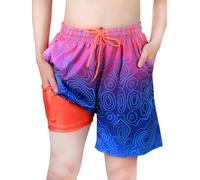Kefiyis Short de bain 2 en 1 pour garçon à séchage rapide avec doublure à taille élastique - Short de plage avec poches pour enfants de 6 à 14 ans, Bobine de géométrie, S