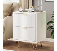 KEFSR Commode blanche moderne, commode en bois à 2 tiroirs avec poignées dorées, commode de rangement pour chambre à coucher, petite cannelée (2 tiroirs)