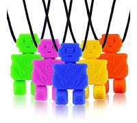 KEFU Collier à mâcher enfant TDAH, 5 pièces colliers à mâcher sensuels pour enfants et adultes souffrant de dentition, d'autisme et de TDAH (robot) en silicone multicolore