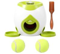 KEGAJEGA Machine à lancer de balle pour chien avec 2 balles de tennis pour chien, 2 plateaux et 1 cuillère - Lanceur automatique de balle ABS - Pour l'intérieur et l'extérieur - Vert