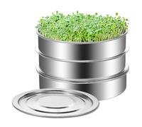 KEGAJEGA Microgreens Kit de culture à 2 étages en acier inoxydable 21,6 x 14 cm avec couvercle - Bac de stockage d'eau - Kit de culture rond pour pois, haricots mungo, soja, herbe de blé