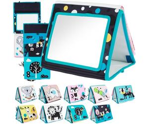 KEGAJEGA Miroir pour bébé - Jouet avec miroirs et motif contrasté noir et blanc - Livre de contraste - Pliable - Double face - Jouet pour bébé de 0 à 18 mois (modèle du monde animal)