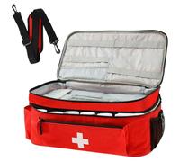 KEGAJEGA Trousse médicale de voyage double couche avec séparateurs amovibles Fermeture éclair Kit de premiers secours avec poignée supérieure et bandoulière amovible pour rouge d'urgence