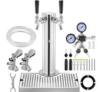 Kegerator-Turm-Kit - Kit de conversion de bière avec 2 robinets de soutirage - Distributeur de bière en tour en acier inoxydable avec double jauge W21.8-régulateur - Raccord de fût A-System - Egouttoi