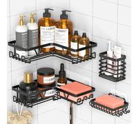 Kegii Étagère Douche Angle en Acier Inoxydable Noir - Set 4 pièces Etagere Douche Sans Percage avec Porte-Savon & Support Brosse à Dents (Dimensions en Photos)