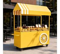 KEhtu Chariot De Vente Ambulant avec Auvent, Chariots Alimentaires De 47 À 55 Pouces De Long À Vendre, Chariot À Glaces pour Commerces, Chariot À Bonbons Yellow 55L x 24W x 75H