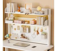 KEhtu Étagère De Bureau À Pinces avec Panneau Perforé, Étagère De Rangement Noire pour Bureau À Domicile, Chambre Détudiant Ou Bureau De Jeu, Étagère De Présentation De White 31.4in