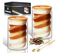 KEHTUNAHT Tasse à Café Double Paroi 2 X 400ml Verre Double Paroi Cappuccino avec 2 Cuillères Tasse Latte Macchiato Tasses en Verre Transparent pour Thé, Lait, Jus de Fruits