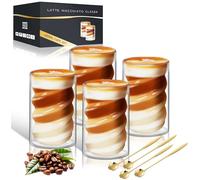 KEHTUNAHT Tasse à Café Double Paroi 400ml 4 Pcs Verre Double Paroi Cappuccino avec 4 Cuillères Tasse Transparente Latte Macchiato Tasses en Verre Résistantes à la Chaleur