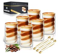 KEHTUNAHT Tasse à Café Double Paroi 6 X 400ml avec 6 Cuillères Verre Double Paroi Latte Macchiato Tasses en Verre Cappuccino Résistantes à la Chaleur Tasse Transparente