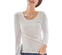 KEHUAN Manches Longues 2 en 1 Soutien-Gorge Intégré Dames Rembourré Débardeur Chemise élastique Doux sous-vêtements Lingerie Femmes Pull Hauts,White-L