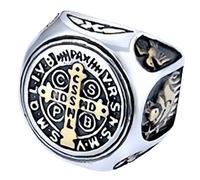 keigtuxh Bague de Saint Benoît pour homme, en acier inoxydable, bague de protection contre l'exorcisme, bijou religieux catholique, cadeau vintage