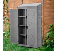 KEIKI Abri de rangement extérieur en bois de 172,7 cm avec toit imperméable, étagères amovibles, armoire à outils extérieure pour terrasse, jardin, pelouse, gris