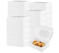 KEILEOHO Boîte à Cupcakes 50PCS - Boîte à Gâteau en Carton avec Fenêtre - 20,5x15,5x6,5cm Blanche Réutilisable pour Pâtisseries, Macarons, Bonbons