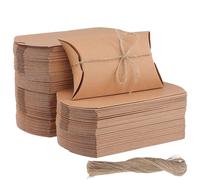 KEILEOHO Lot de 150 boîtes Vintage D'oreiller Papier Kraft marron avec ficelle de jute, Petite Boite Cadeau,13 x 8,8 x 3,5 cm, Boite Carton Cadeau pour mariage, anniversaire, festival, fête