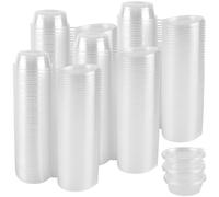 KEILEOHO Lot de 200 pots à sauce 56ml avec couvercles - Récipients alimentaires transparents anti-fuite - Pour épices, salade, confiture - Boîtes plastique empilables 6.5x2cm