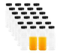 KEILEOHO Lot de 24 bouteilles carrées en plastique transparent de 350 ml - Réutilisables - Avec couvercle noir - Pour smoothies et boissons