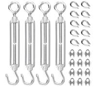 KEILEOHO Lot de 26 tendeurs de câble - 4 tendeurs en acier inoxydable + 12 serre-câbles + 10 cosses de câble - Tendeur réglable M6 de 145 mm - Tendeur de câble en acier inoxydable
