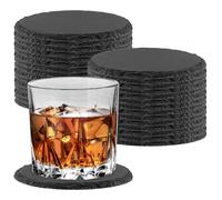 KEILEOHO Lot de 30 dessous de verre ronds en ardoise - 10 cm - Dessous de verre ronds en ardoise - Plateau en ardoise pour verres - Tasse en céramique - Noir